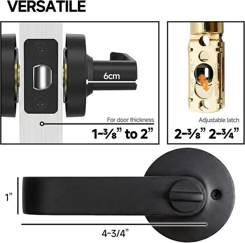 قفل الحمام المحتل الشاغر، مقبض الباب التجاري مع Deadbolt قيد الاستخدام أو الشاغر، قفل مقبض مؤشر الخصوصية للحمامات العامة، الكروم الساتان (70 مم، أسود، مجموعة واحدة) in Kuwait