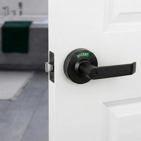 قفل الحمام المحتل الشاغر، مقبض الباب التجاري مع Deadbolt قيد الاستخدام أو الشاغر، قفل مقبض مؤشر الخصوصية للحمامات العامة، الكروم الساتان (70 مم، أسود، مجموعة واحدة) in Kuwait