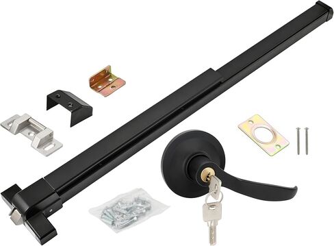 33.5" Panic Bar Exit Device with Exterior Lever Lock & Key Set, Commercial Push Bar Door Lock with Roller Strike Plate & End Caps, UL10C & ANSI Grade 1 Certified Emergency Exit Hardware in Kuwait