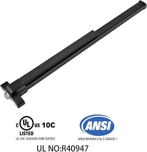 33.5" Panic Bar Exit Device with Exterior Lever Lock & Key Set, Commercial Push Bar Door Lock with Roller Strike Plate & End Caps, UL10C & ANSI Grade 1 Certified Emergency Exit Hardware in Kuwait