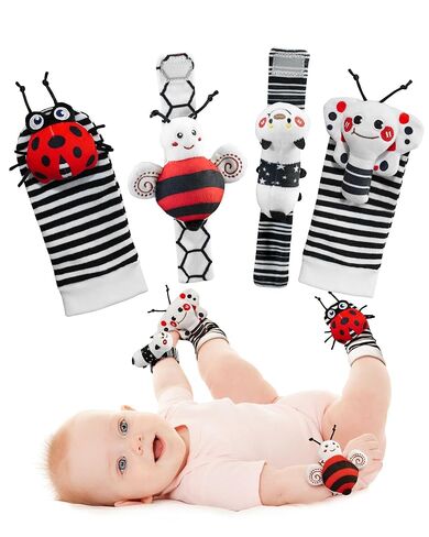 Baby Wrist Rattle Socks and Foot Finder Set, Perfect Baby Toys for 0-12 Months Newborn Boys and Girls As Baby Shower Gifts, Garden Bug Series in Kuwait