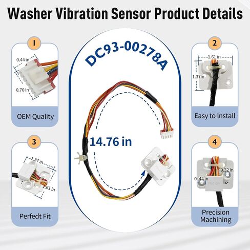 مستشعر اهتزاز الغسالة DC93-00278A، متوافق مع WV55M9600AV/A5-00 WF45K6500AV/A2-00 WV60M9900AV/A5-00 WF42H5200AP/A2-00 WF56H9100AG WF45H6300AW WF50K7500AV. تصنيع المعدات الأصلية. ضمان لمدة سنة واحدة in Kuwait