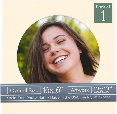 CountryArtHouse Hunter Green Acid Free 16x16 Circle Picture Frame Mat with White Core Bevel Cut for 12x12 Pictures - Fits 16x16 Frame - Pack of 1 Matboard in Kuwait