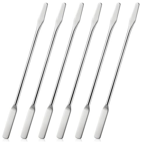 6 قطع ملعقة مختبر من الفولاذ المقاوم للصدأ ملعقة معدنية صغيرة ذات نهاية مزدوجة ملعقة صغيرة مربعة/مستديرة أداة ملعقة مكياج لخلط مستحضرات التجميل (6 قطع) in Kuwait