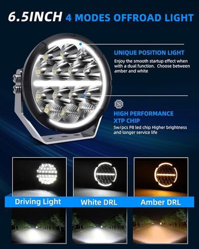 مصابيح قيادة LED للطرق الوعرة مقاس 9 بوصات مع DRL أبيض/كهرماني، أكثر سطوعًا بنسبة 1000% قطعتين 40000LM مصابيح عمل دائرية لشعاع كومبو الالتقاط/الشاحنة in Kuwait