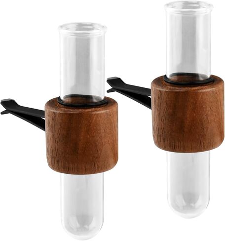 ‌قطعتان من مشبك تهوية مزهرية دائرية من خشب الجوز الأسود - حامل نبات أنبوب اختبار زجاجي للديكور الجمالي الداخلي للسيارات، للنساء، محبي النباتات‌ in Kuwait