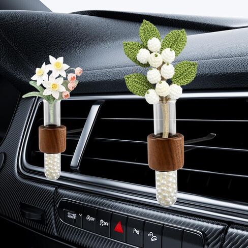 ‌قطعتان من مشبك تهوية مزهرية دائرية من خشب الجوز الأسود - حامل نبات أنبوب اختبار زجاجي للديكور الجمالي الداخلي للسيارات، للنساء، محبي النباتات‌ in Kuwait