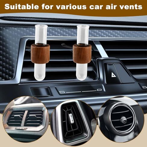 ‌قطعتان من مشبك تهوية مزهرية دائرية من خشب الجوز الأسود - حامل نبات أنبوب اختبار زجاجي للديكور الجمالي الداخلي للسيارات، للنساء، محبي النباتات‌ in Kuwait