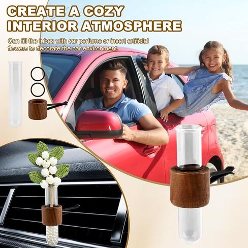 ‌قطعتان من مشبك تهوية مزهرية دائرية من خشب الجوز الأسود - حامل نبات أنبوب اختبار زجاجي للديكور الجمالي الداخلي للسيارات، للنساء، محبي النباتات‌ in Kuwait