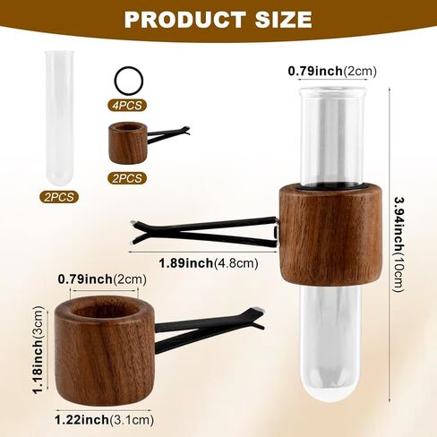 ‌قطعتان من مشبك تهوية مزهرية دائرية من خشب الجوز الأسود - حامل نبات أنبوب اختبار زجاجي للديكور الجمالي الداخلي للسيارات، للنساء، محبي النباتات‌ in Kuwait