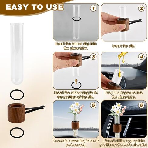 ‌قطعتان من مشبك تهوية مزهرية دائرية من خشب الجوز الأسود - حامل نبات أنبوب اختبار زجاجي للديكور الجمالي الداخلي للسيارات، للنساء، محبي النباتات‌ in Kuwait