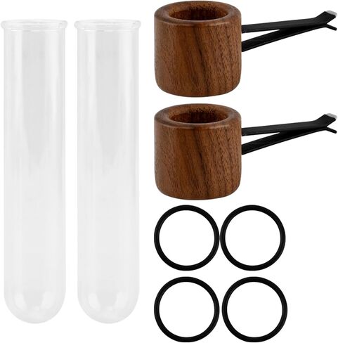 ‌قطعتان من مشبك تهوية مزهرية دائرية من خشب الجوز الأسود - حامل نبات أنبوب اختبار زجاجي للديكور الجمالي الداخلي للسيارات، للنساء، محبي النباتات‌ in Kuwait