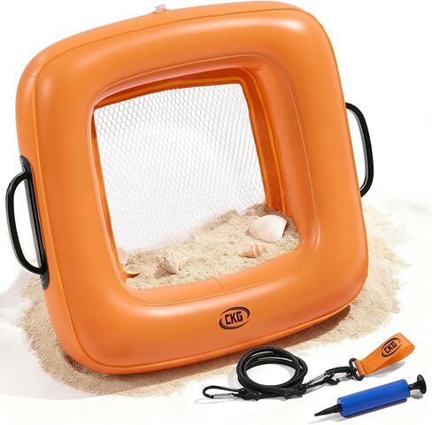 منخل رمل عائم قابل للنفخ من CKG، منخل أسنان سمك القرش خفيف الوزن ومتين للشاطئ مع قبضة مريحة وشبكة غربلة مزدوجة، مثالي للكشف عن المعادن، وإكسسوارات الشاطئ in Kuwait