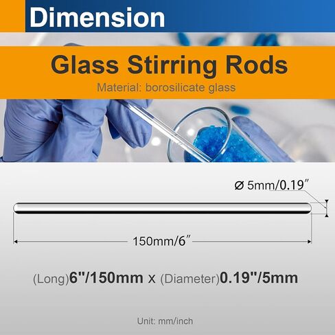 قضبان تقليب زجاجية مقاس 6 × 5 مم، قضبان تحريك ذات نهاية مستديرة من البورسليكات للمختبر والفصول الدراسية والمنزل، 12 عبوة in Kuwait