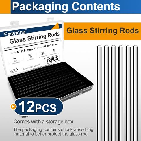 قضبان تقليب زجاجية مقاس 6 × 5 مم، قضبان تحريك ذات نهاية مستديرة من البورسليكات للمختبر والفصول الدراسية والمنزل، 12 عبوة in Kuwait