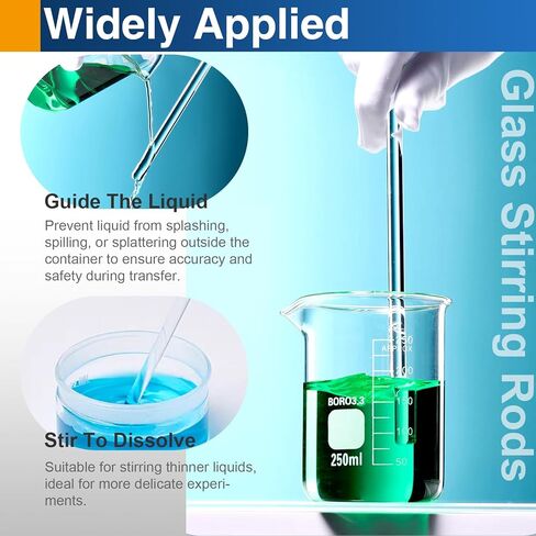 قضبان تقليب زجاجية مقاس 6 × 5 مم، قضبان تحريك ذات نهاية مستديرة من البورسليكات للمختبر والفصول الدراسية والمنزل، 12 عبوة in Kuwait