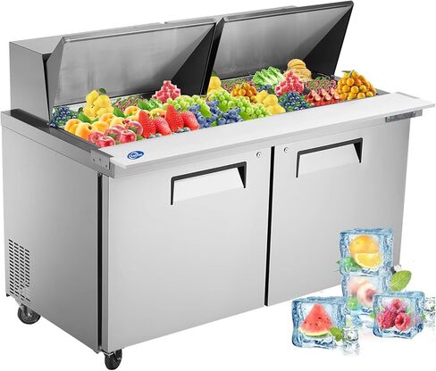 27" W 1 Door Refrigerator Sandwich Salad Prep Table Commercial Stainless Steel Fan Cooling Refrigerator with Cutting Board, 1 Shelves & 8 Pans for Restaurant, Bar, Shop-7.4 Cu.ft in Saudi Arabia