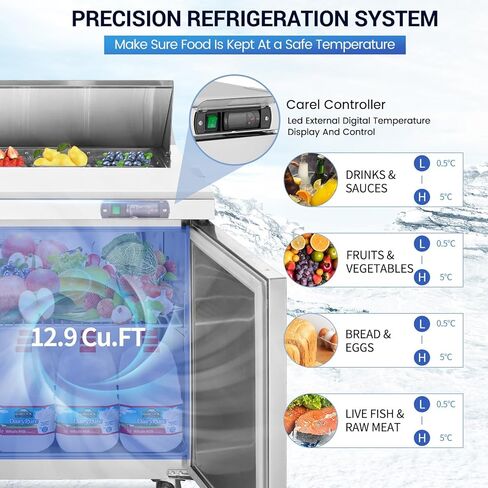 27" W 1 Door Refrigerator Sandwich Salad Prep Table Commercial Stainless Steel Fan Cooling Refrigerator with Cutting Board, 1 Shelves & 8 Pans for Restaurant, Bar, Shop-7.4 Cu.ft in Saudi Arabia