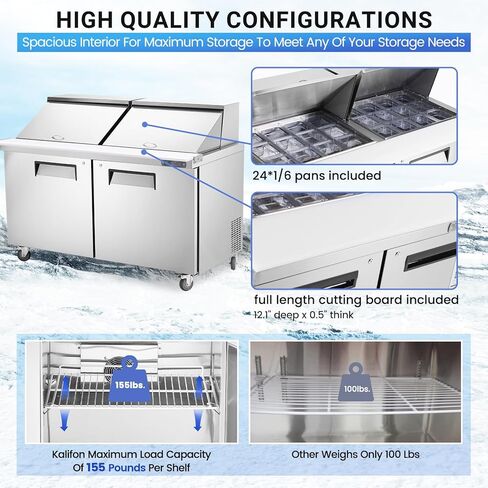 27" W 1 Door Refrigerator Sandwich Salad Prep Table Commercial Stainless Steel Fan Cooling Refrigerator with Cutting Board, 1 Shelves & 8 Pans for Restaurant, Bar, Shop-7.4 Cu.ft in Saudi Arabia