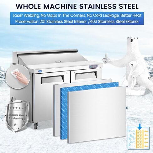 27" W 1 Door Refrigerator Sandwich Salad Prep Table Commercial Stainless Steel Fan Cooling Refrigerator with Cutting Board, 1 Shelves & 8 Pans for Restaurant, Bar, Shop-7.4 Cu.ft in Saudi Arabia