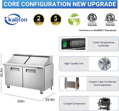 27" W 1 Door Refrigerator Sandwich Salad Prep Table Commercial Stainless Steel Fan Cooling Refrigerator with Cutting Board, 1 Shelves & 8 Pans for Restaurant, Bar, Shop-7.4 Cu.ft in Saudi Arabia