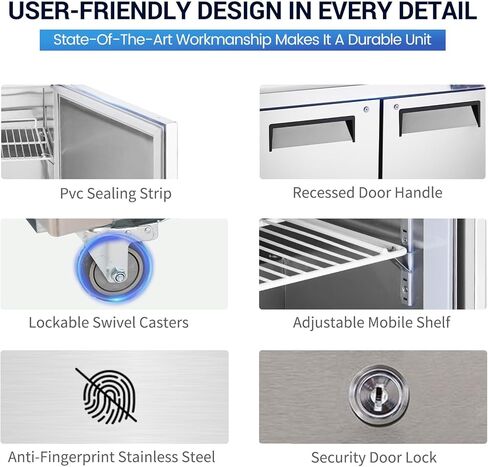 27" W 1 Door Refrigerator Sandwich Salad Prep Table Commercial Stainless Steel Fan Cooling Refrigerator with Cutting Board, 1 Shelves & 8 Pans for Restaurant, Bar, Shop-7.4 Cu.ft in Saudi Arabia