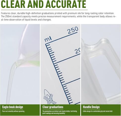 إبريق قياس بلاستيكي سعة 8 أونصة، كوب قياس من مادة البولي بروبيلين سعة 250 مل بمقياس ومقبض أزرق، حاوية قياس للمختبر والتدريس المدرسي والمنزل، قطعة واحدة in Kuwait