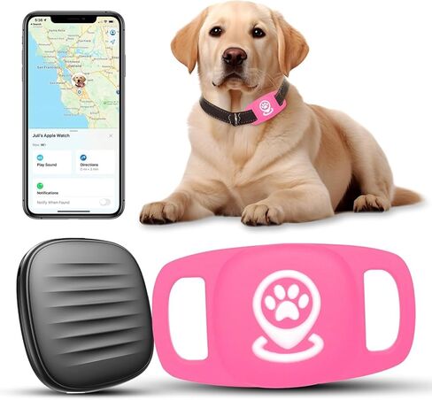 جهاز تتبع الحيوانات الأليفة للكلاب ، علامة ذكية لتغطية الموقع الشاملة ، متوافق مع Apple Find My ، Non-GPS Tracking Solution (Pink) in Kuwait