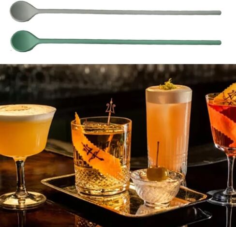 4Pcs Silicone Long Stirring Spoons, 9.9 Inch Reusable Drink Stirrers for Coffee, Cocktail, Tea, and Beverages Mixing Spoons for Home Bar and Kitchen in Kuwait