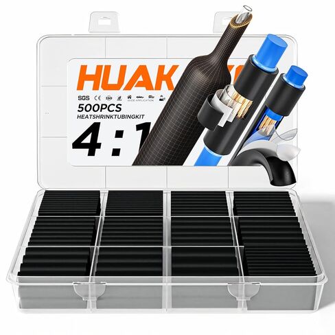 500PCS 4:1 Heat Shrink Tubing Kit with Adhesive Liner, Marine Grade Dual Wall, Waterproof Electrical Wire Wrap Assortment – Industrial & Automotive Heat Shrink Tube Kit (Black) in Kuwait