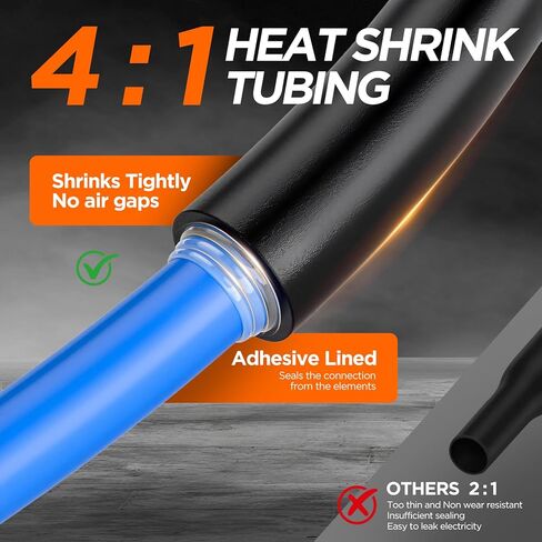 500PCS 4:1 Heat Shrink Tubing Kit with Adhesive Liner, Marine Grade Dual Wall, Waterproof Electrical Wire Wrap Assortment – Industrial & Automotive Heat Shrink Tube Kit (Black) in Kuwait