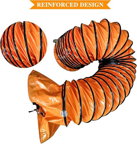 12"×25FT PVC Flexible Duct Hose, Flame Retardant HVAC Ducting with Adjustable Rope, D Hook & Steel Support for Ventilation, Exhaust, Drying, and Cooling Applications in Saudi Arabia