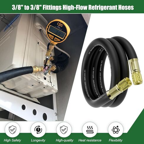 HV1 6Ft 3/8" ID HVAC خرطوم مكنسة كهربائية، تركيبات 3/8" إلى 3/8"، 800 رطل لكل بوصة مربعة تعمل / 4000 رطل لكل بوصة مربعة ضغط انفجاري، خرطوم فراغ عالي التدفق متوافق مع معظم معدات التبريد وتكييف الهواء in Kuwait