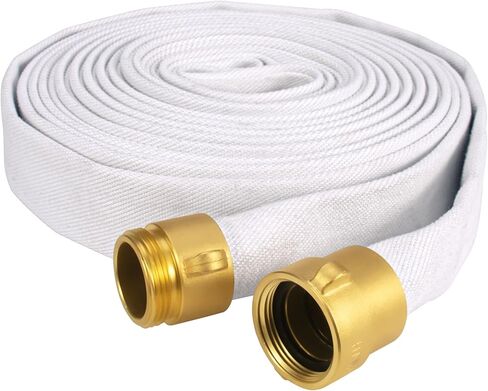 EPDM Fire Hose, 50 FT x 1-1/2" ID Firehose, White Industrial Hose - NST/NH Couplings, Lay Flat Water Hose+Brass Coupling, Outer White Staple Fiber, for Using in Firefighting, Home, Garden in Kuwait