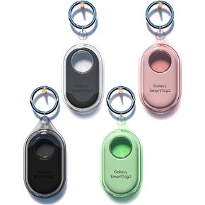 4 Pack Smart Tag 2 Case Compatible with Samsung Galaxy SmartTag2, Soft Full-Body TPU Waterproof Samsung Tag 2 GPS Tracker Holder Case with Keychain, Dog Collar, Luggage (Pink,Green,Black,Transparent)