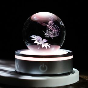 3D Hummingbird Crystal Ball Night Light Hummingbird Gifts Glass Animals Figurinefor Home Bedroom Decor, Birthday, Christmas, Animal Lovers(60mm, Colorful LED Base)