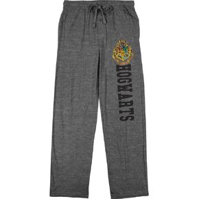 Harry Potter Hogwarts School Crest & Text Men's Grey Sleep Pajama Pants