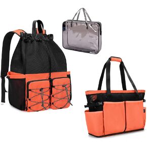 Fasrom Family Beach Tote Bag with Wet and Dry Separation Bundle with Drawstring Beach Bag Backpack with Waterproof Bag and Pocket