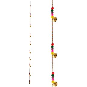 Rustic Vintage Bell for Home Wall Décor Decoration Garden - 5 Handmade Bells in a String with Beads Wind Chime Bell Chime Cow Cat Cattle Bells Gifting (Antique Golden Cones)