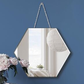 QMDECOR Round Silver Mirror with Iron Chain for Wall Decor Diameter Circle 11.5 inch Wall Hang Frame Less Mirror Small Handicraft Mirror