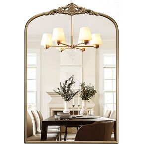 Arched Antique Wall Mirror, 30"x40" Vintage Gold Bathroom Vanity Mirror, Ornate Arch Mirror for Over Sink/Fireplace/Entryway