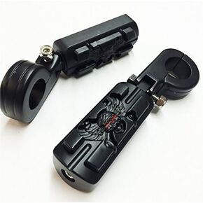 XKMT-Wing Skull Zombie Shape 1 1/4" Highway Stiletto 4475 Foot Pegs P-Clamps Compatible With Harley Sportster Touring Black Body Black Rubber Quality Product [B015MDNSEE]