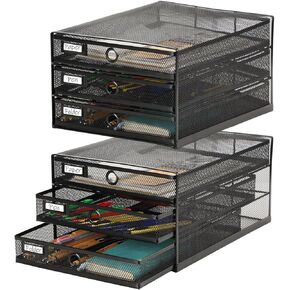 Zhanmai 2 Pcs Desk Organizer with Drawer, Wire Mesh Organizers Tray Total 6 Tiers, Multifunctional Paper Sorter File Stand for Home Office Supplies Storage Letter A4 Paper Office Accessories (Black)