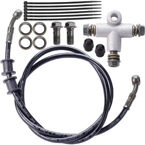 Motorcycle Hydraulic Brake or Clutch Line Hose and Motorcycle Hydraulic Brake Line Tee Hose Connector 3 Way Adapterffor Motorcycle Dirt Bike ATV Moped Scooter,etc.(Length 1.2m/3.93ft)