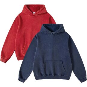 Mens Hoodies Pullover Oversized Hoodie Plush Fleece Hooded Sweatshirt Vintage Heavyweight Hoodie Cotton Big and Tall Hoodies for Men Couples Winter Autumn Workout College Streetwear L