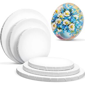 6 Pieces Round Painting Canvas Blank Round Shaped Paint Board Canvas Stretched Primed Decoration Boards for Painting for Students Artist Hobby Painters Beginners