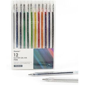 Grabie Glitter Gel Ink Pens, Vibrant Glitter Gel Pens Set, Spark Your Creativity with Every Color of the Rainbow (18 Colors Capped Glitter Gel Pens)