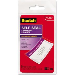 Scotch LS8535G Self-Sealing Laminating Pouches, 12.5 mil, 2 13/16 x 4 1/2, Luggage Tag, 5/Pack