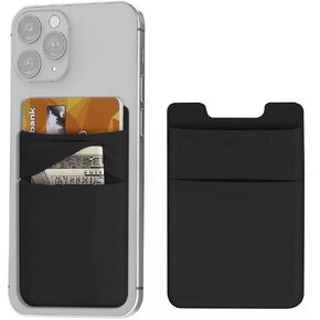 COCASES Phone Card Holder, Updated Double Pockets Wallet Stretchy Lycra, Adhesive Credit Card Holder for Back of Phone Stick On, Compatible for iPhone, All Cell Phones (2Pcs Black)