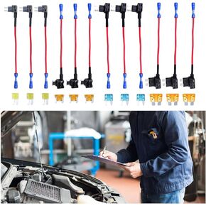 12PCS 12V Car Add-a-Circuit Fuse Tap, 4 Types ATO/APM/APS/ATR Dual Slot Fuse Holder, 5A Low Profile/Standard, 15A Mini, Standard, 20A Micro Blade Fuse Kit for Cars Trucks Boats